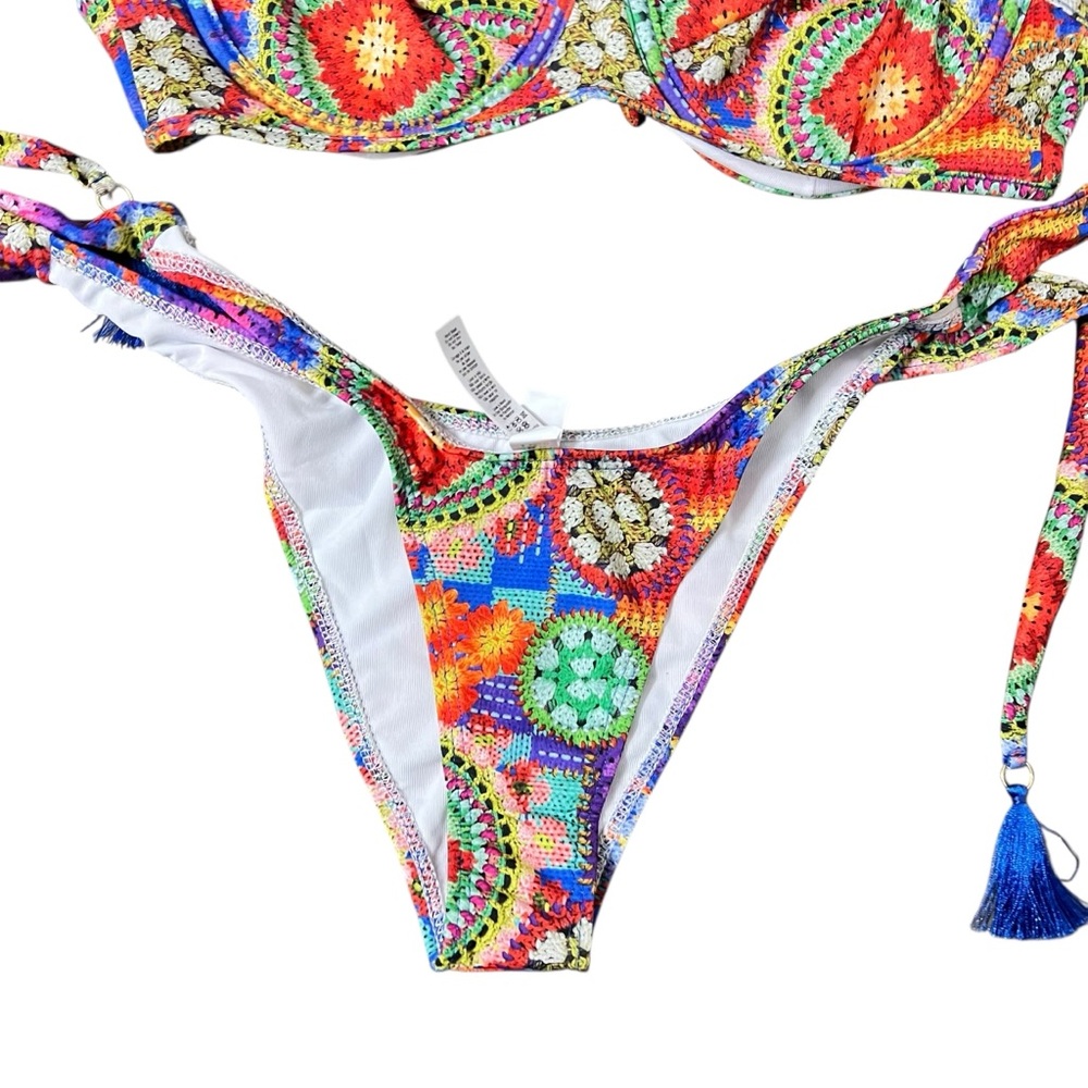 Colorful Crochet-Print Bikini Set - Multi - Picture 6 of 7